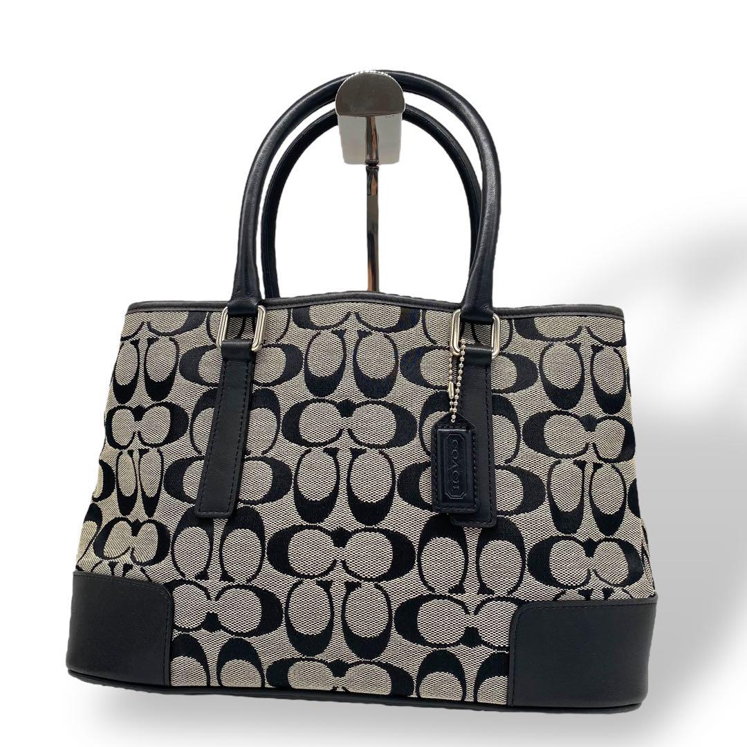 美品✨COACH コーチ　トートバッグ　シグネチャー　ブラック コーチ トートバッグ シグネチャー レザー キャンバス ブラック
