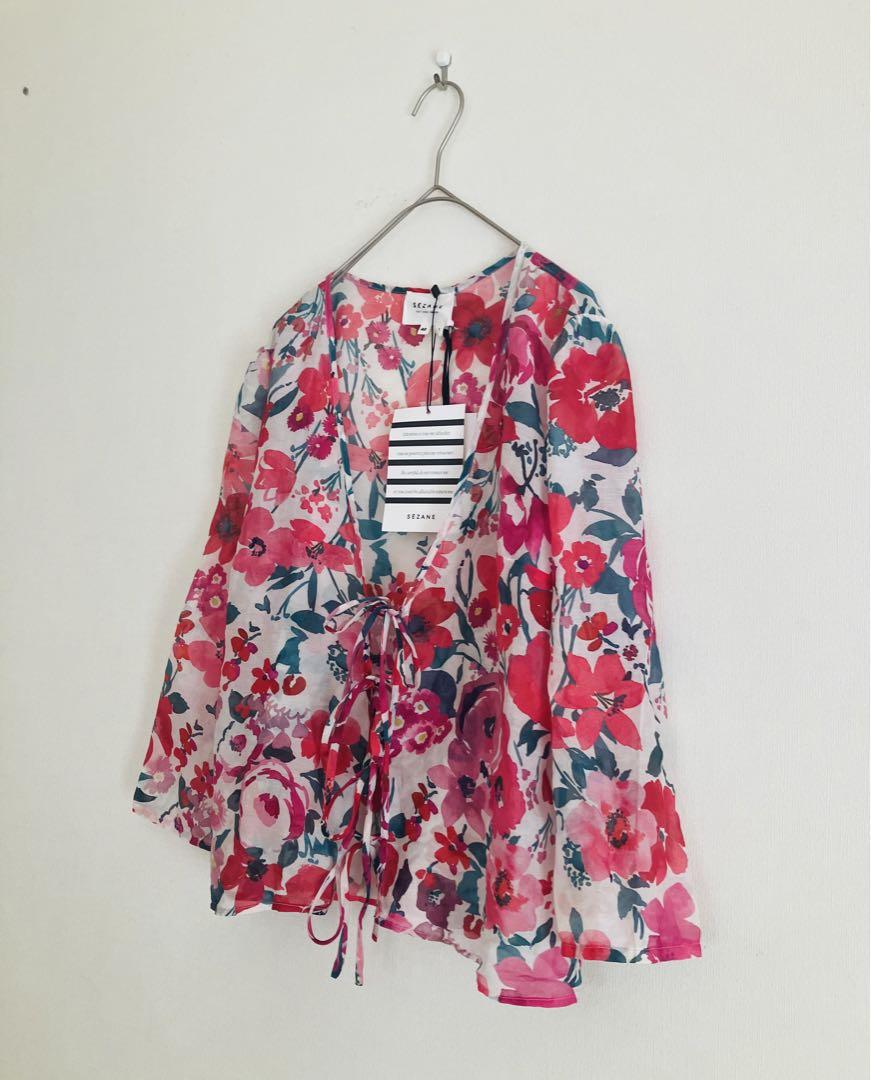 新品●SÉZANEセザンヌ●フラワー花柄 シルク混ブラウスカーディガン●希少40