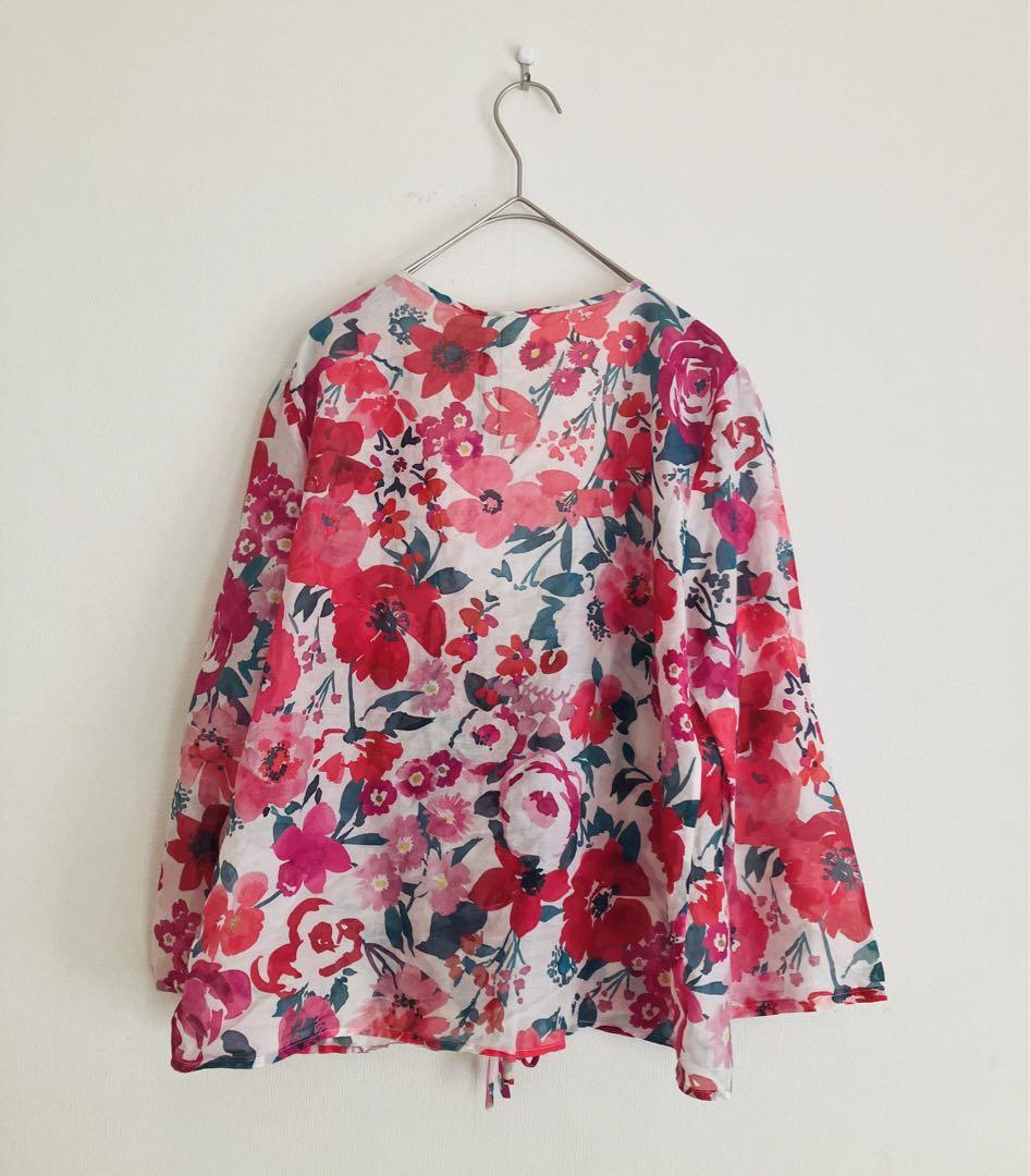 新品●SÉZANEセザンヌ●フラワー花柄 シルク混ブラウスカーディガン●希少40