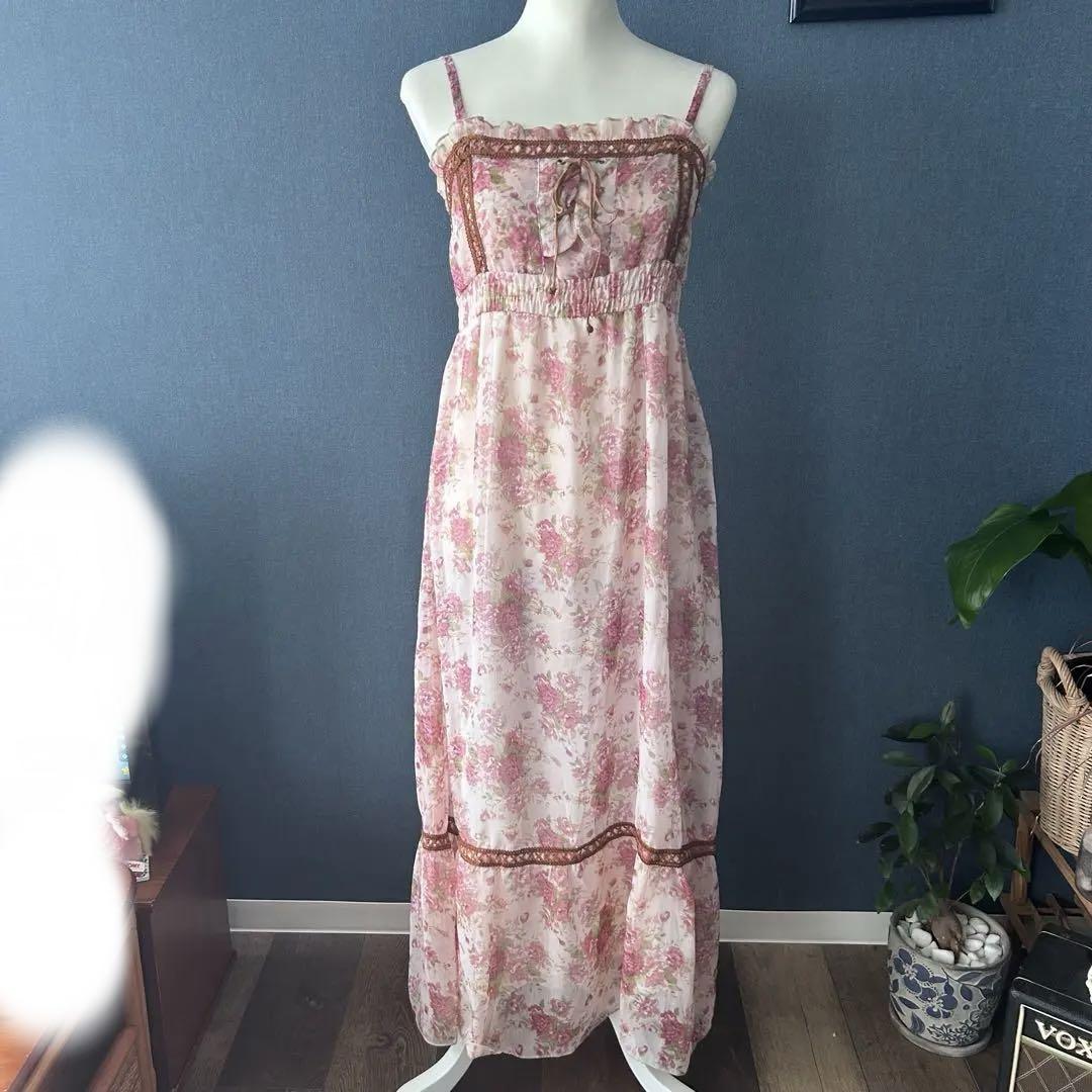 00's 希少 LIZLISA系 はしごレース編み上げ花柄キャミワンピ 姫系