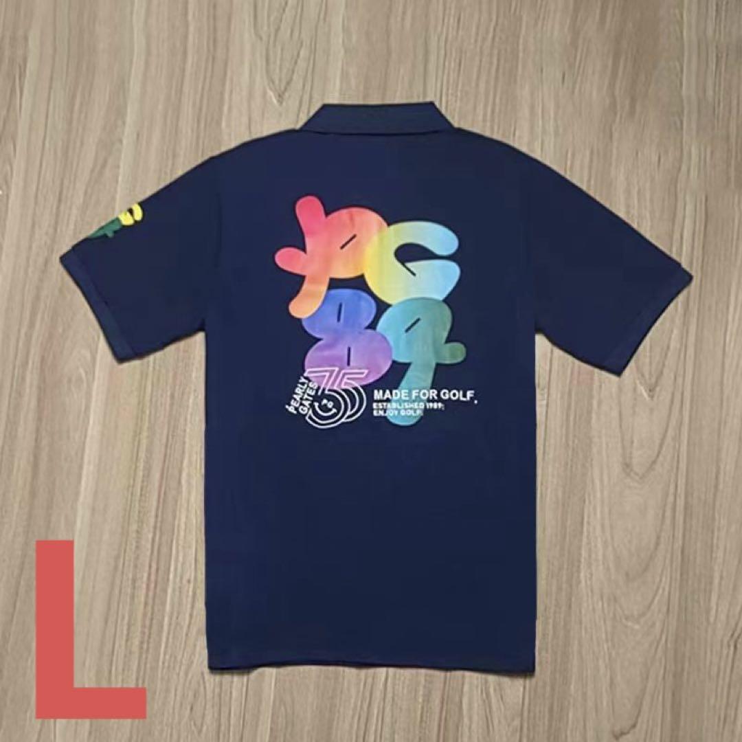 パーリーゲイツ 35周年新品 メンズ 半袖polo ポロシャツゴルフLネイビーメンズウェア
