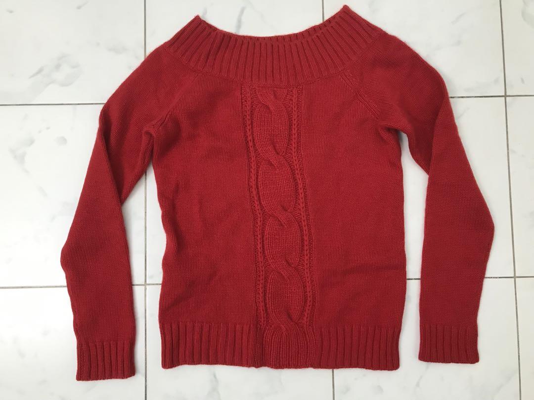 BURBERRY LONDON 赤 オフショルダー カシミヤセーター 長袖