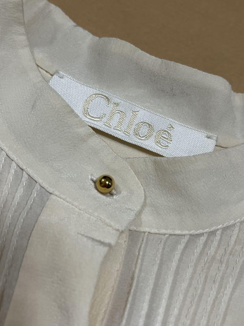 Chloe クロエ　シルク　スタンドカラー　チュニックブラウス　長袖　レース