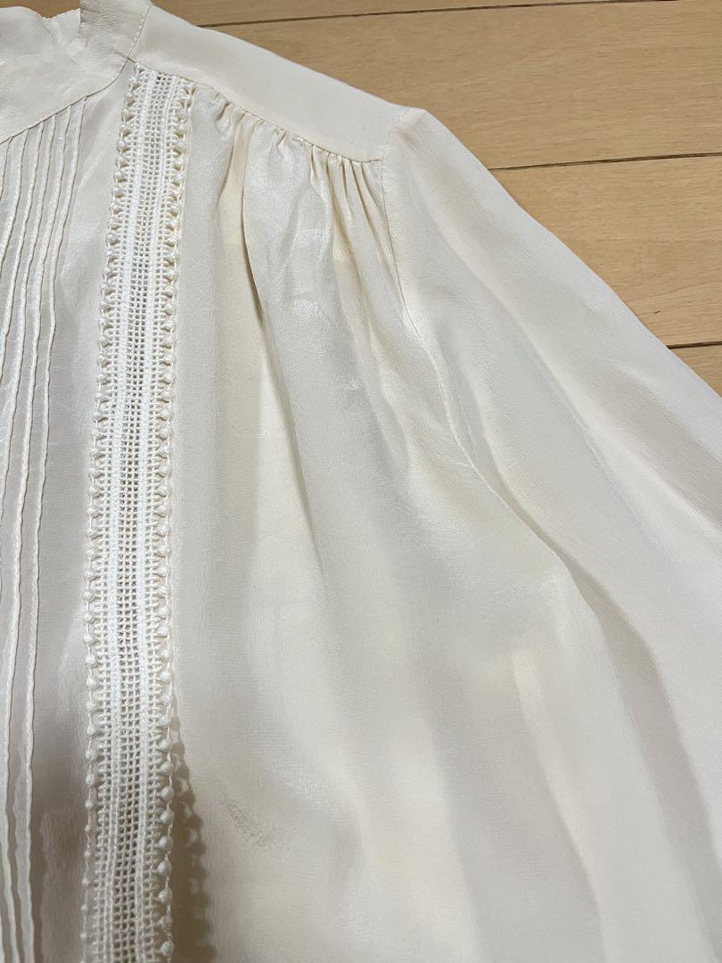 Chloe クロエ　シルク　スタンドカラー　チュニックブラウス　長袖　レース