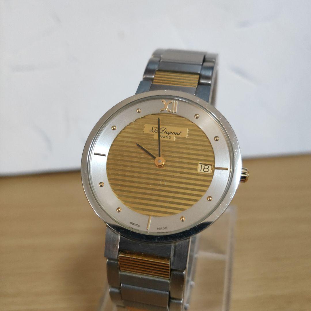 S.T. Dupontデュポン★ゴールドダイヤルメンズクォーツ時計★電池入り稼働