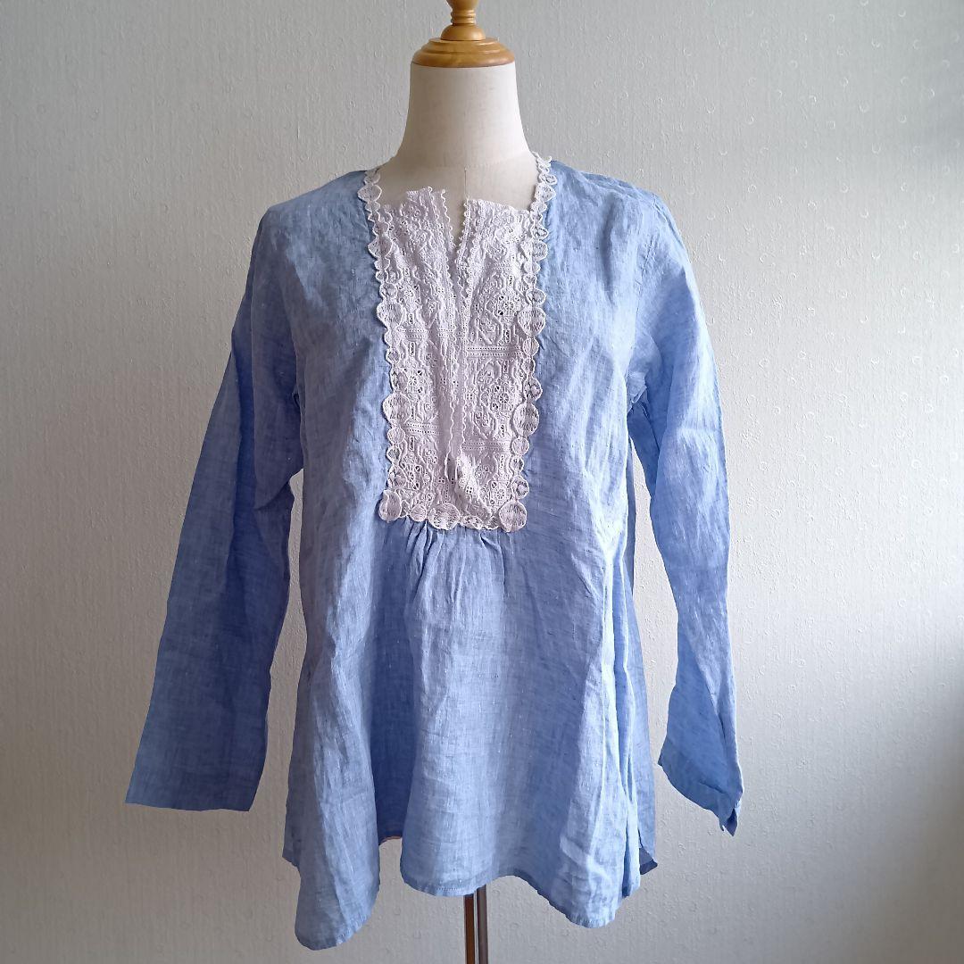 Reve de MIYACO ミヤコ レースカットソー 刺繍 ピンタック 麻