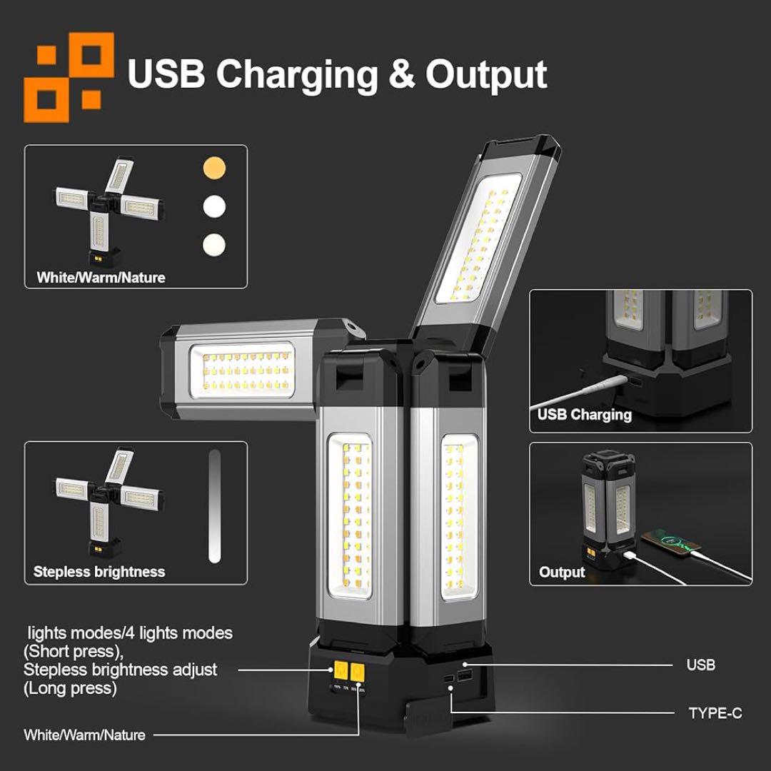 アルミニウム製ケース LED 投光器　9000lm 超高輝度・USB 充電式