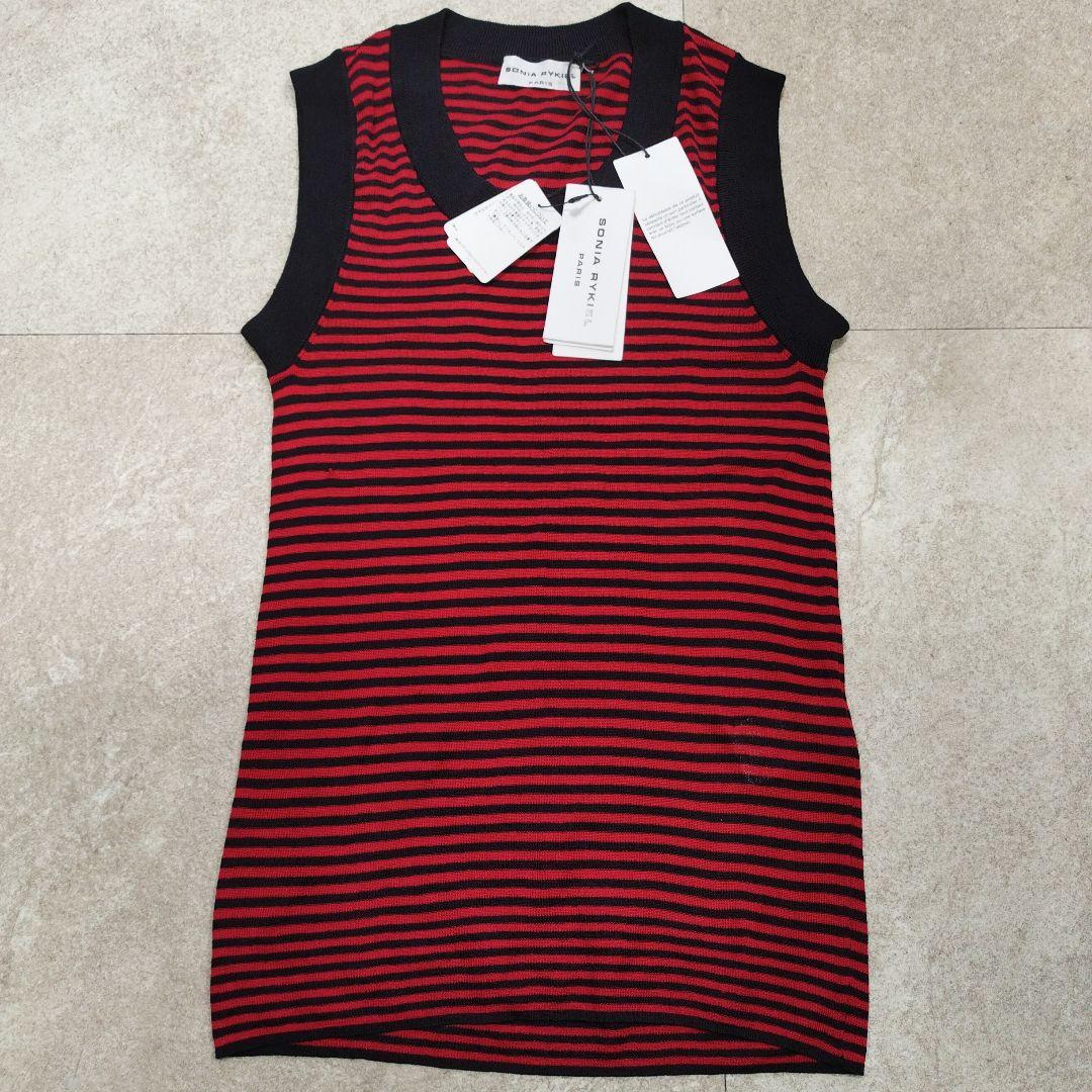 新品タグ付き SONIA RYKIEL 赤黒ストライプ ノースリーブニット