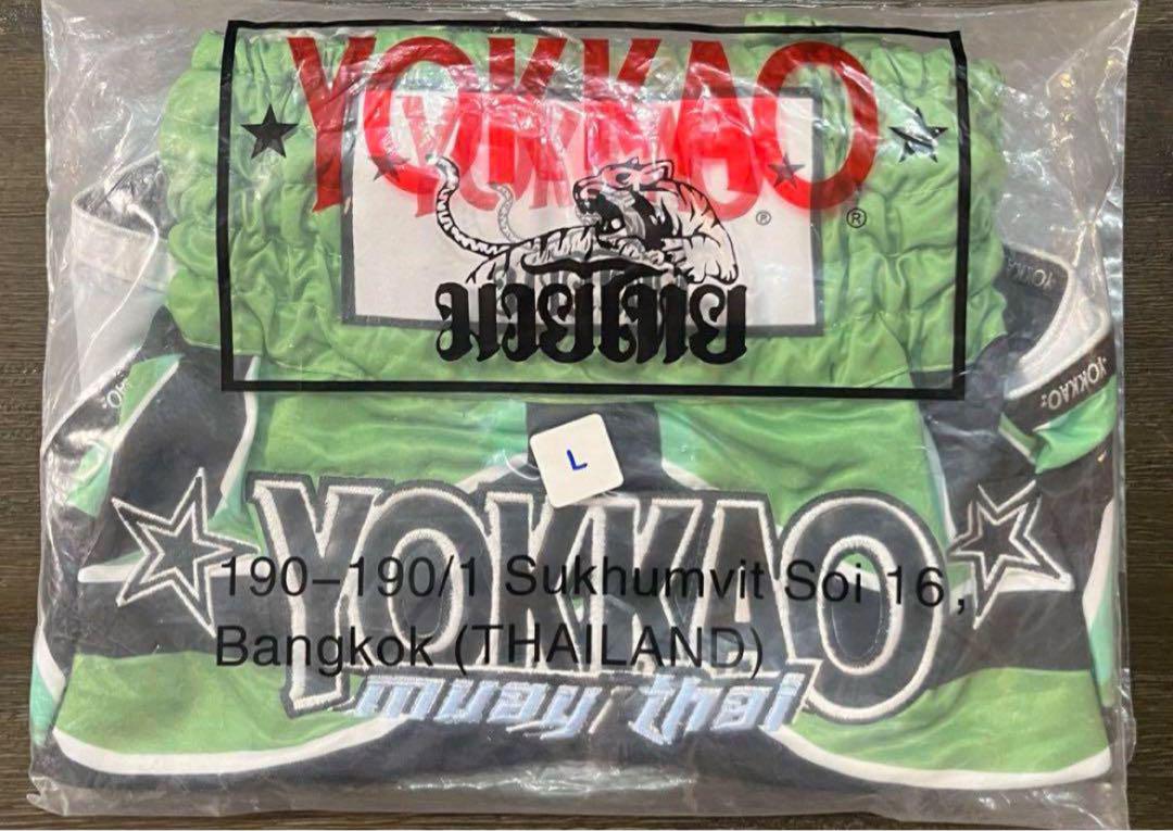 YOKKAO ムエタイパンツ「BROKEN」黒緑 Lサイズ