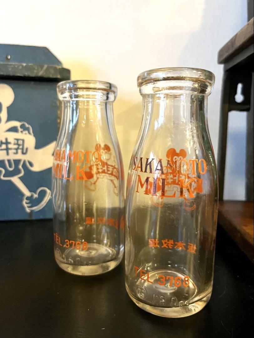 希少 骨董 サカモト牛乳 木箱 瓶 セット 昭和レトロ 珍品 ミッキー 戦前