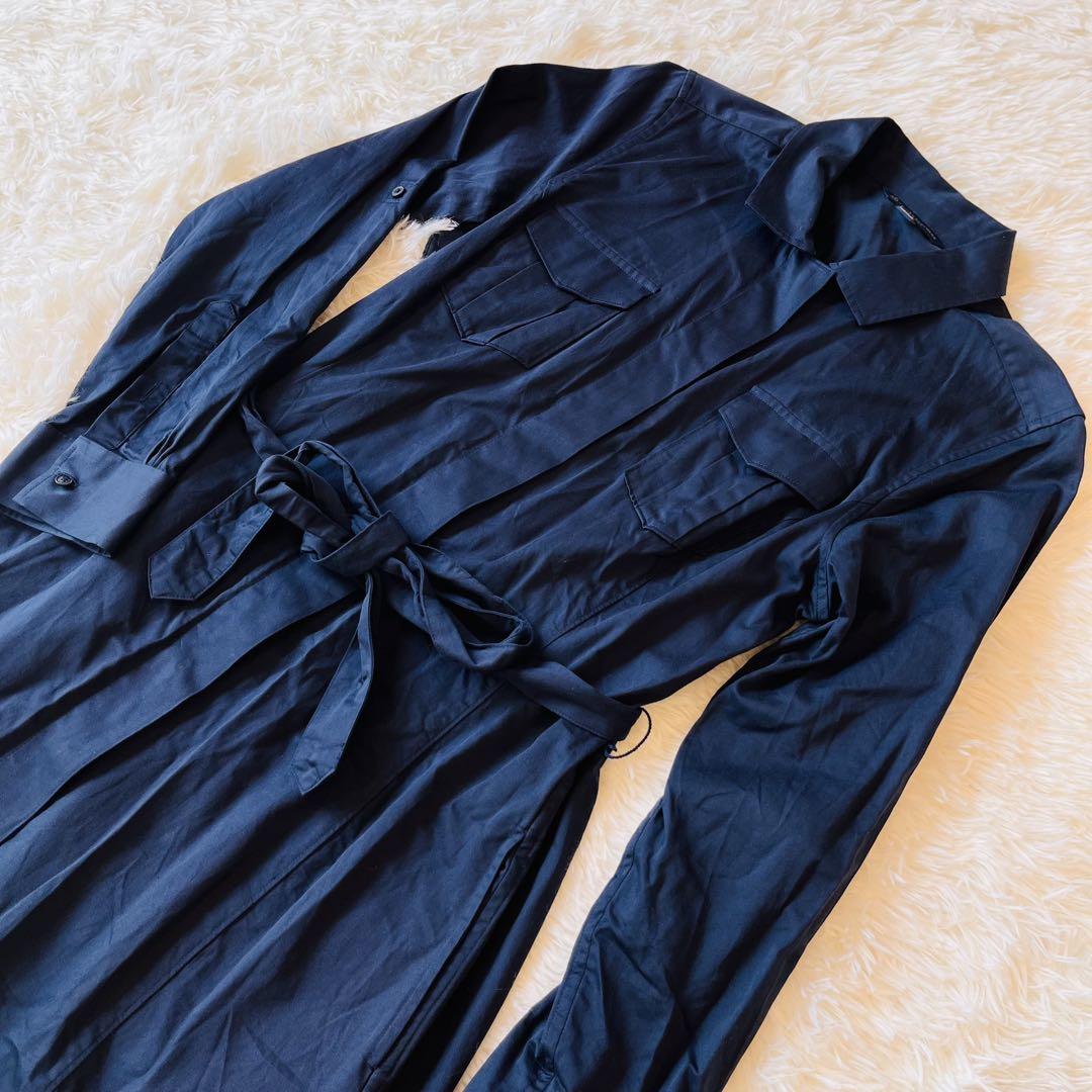 美品✨ ブルックスブラザーズ シャツワンピース　ロング 比翼 ベルト ネイビー