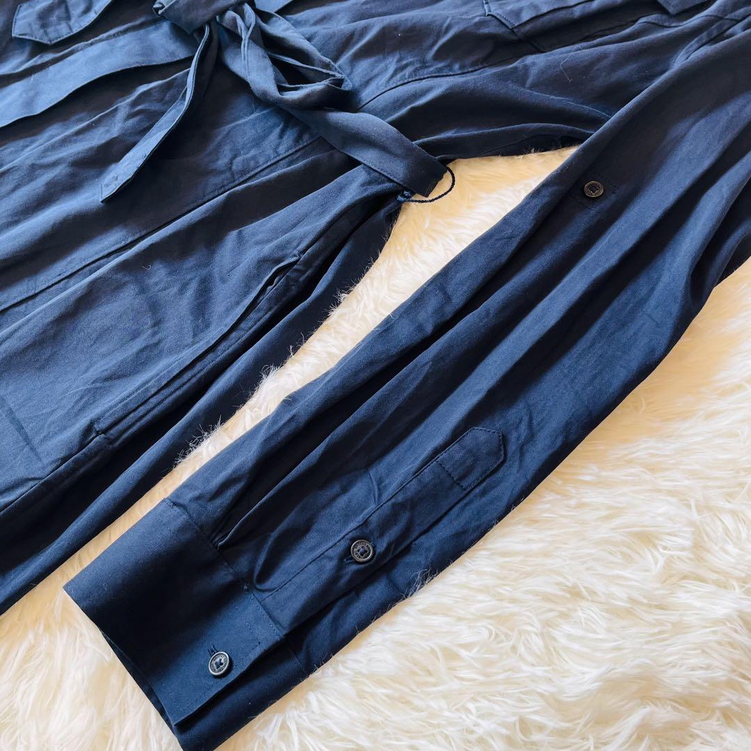 美品✨ ブルックスブラザーズ シャツワンピース　ロング 比翼 ベルト ネイビー