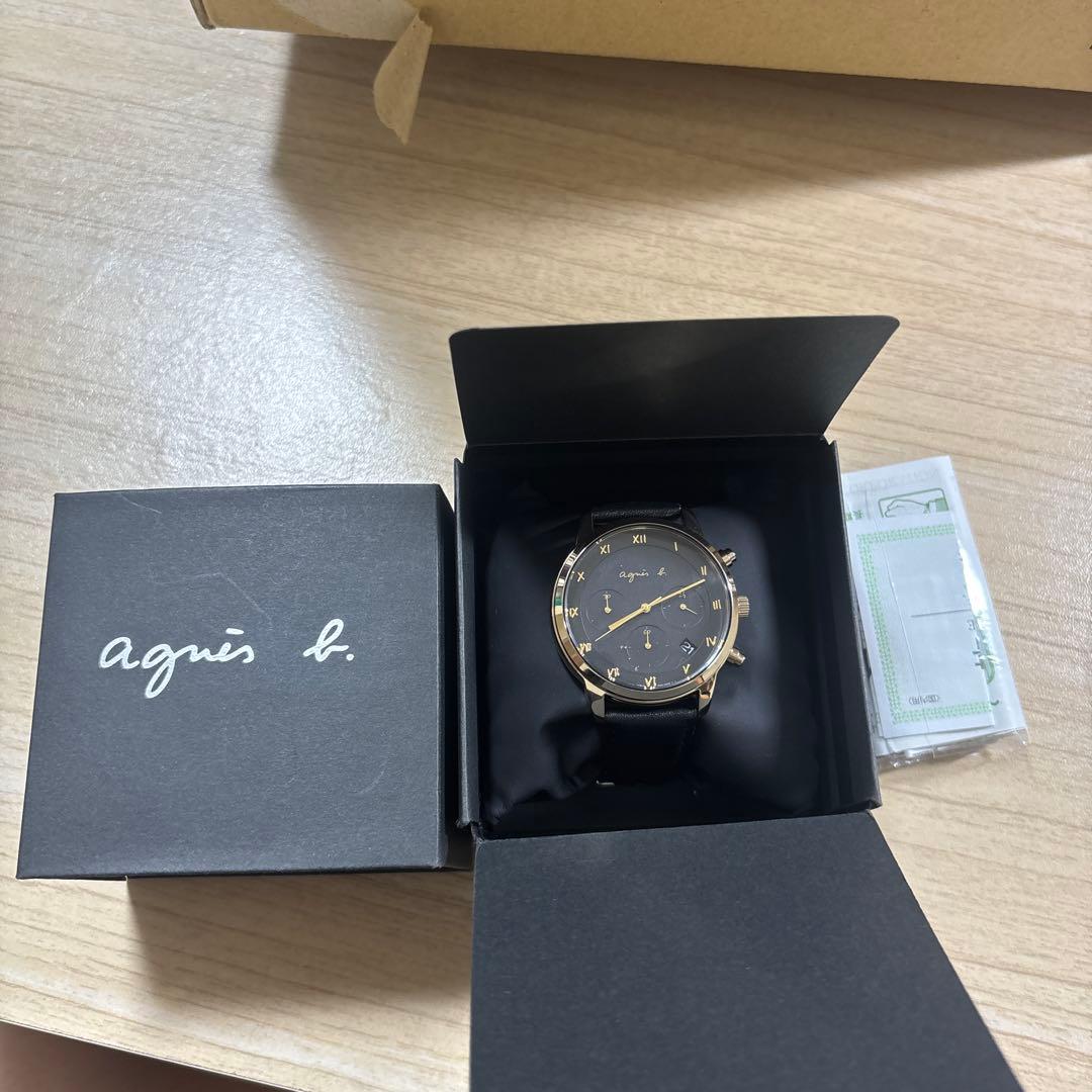 agnès b. ソーラー腕時計 ゴールド/ブラック(説明書付き)