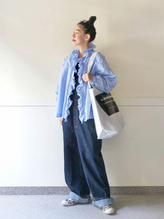 CoCo様専用TOUJOURS BLUE STRIPE RUFFLE SHIRT
