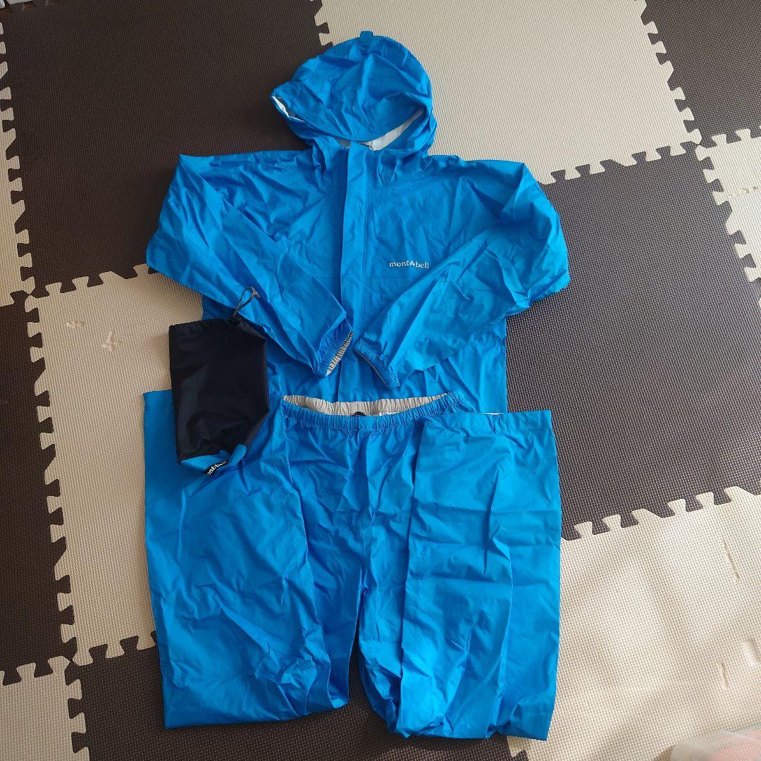 【used超美品】mont-bell モンベル　レインウェア上下　160cm mont-bell モンベル レインウェアセット 青 上下セット 160cm