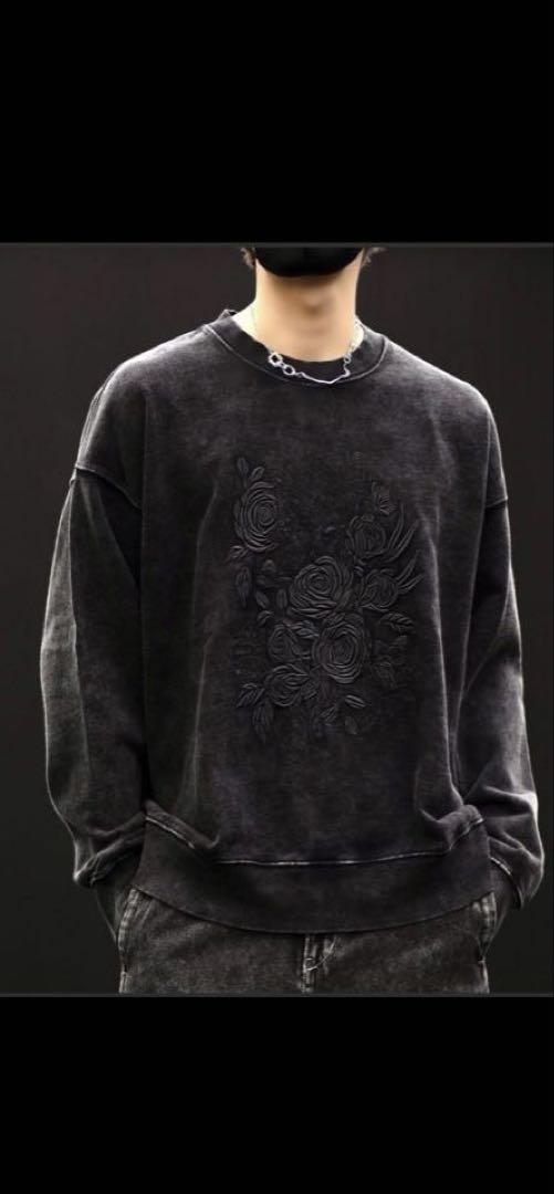【CLEL】ヘビーウェイト 刺繍デザインスウェット　ブラック　M