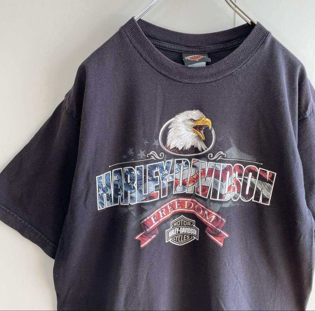 【USA製】両面　Harley-Davidson 90s イーグル usa製、両面プリントロゴ】ハーレーダビッドソン古着イーグル90s