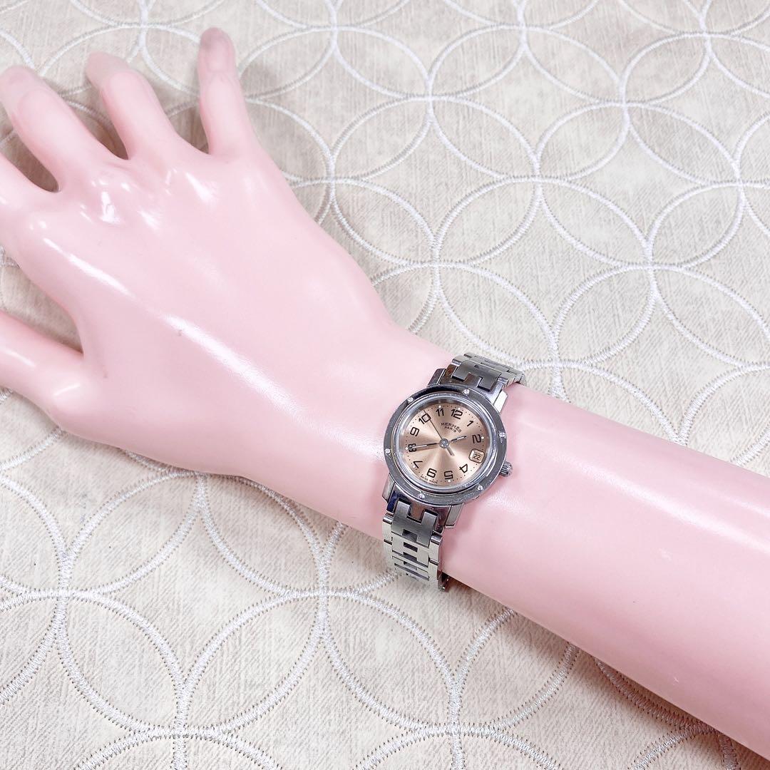 608☆美品☆ HERMES クリッパー CL4.210 ピンク 文字盤 箱