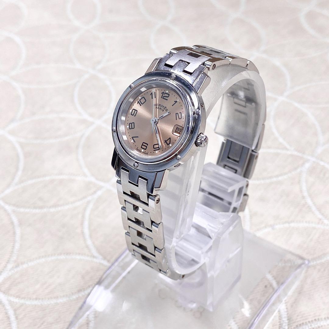 608☆美品☆ HERMES クリッパー CL4.210 ピンク 文字盤 箱