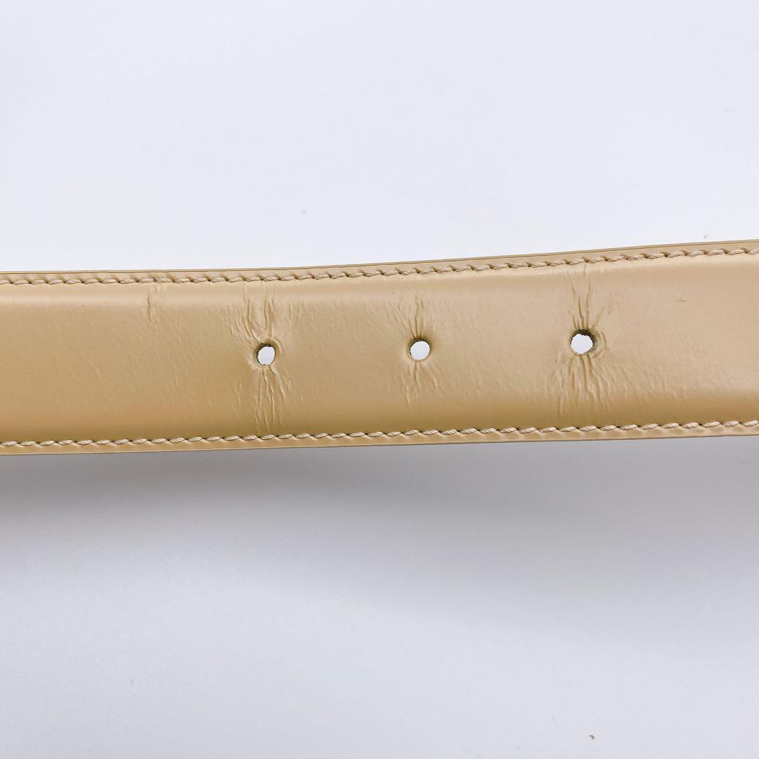 【美品】GUCCI グッチ パテント レザー ベルト G ロゴ ベージュ 箱付