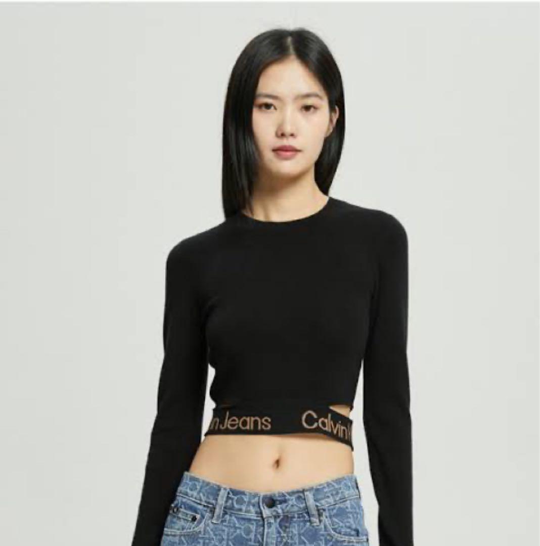 新品 【ジェニ着用】 Calvin Klein ウエストロゴ クロップド丈ニット