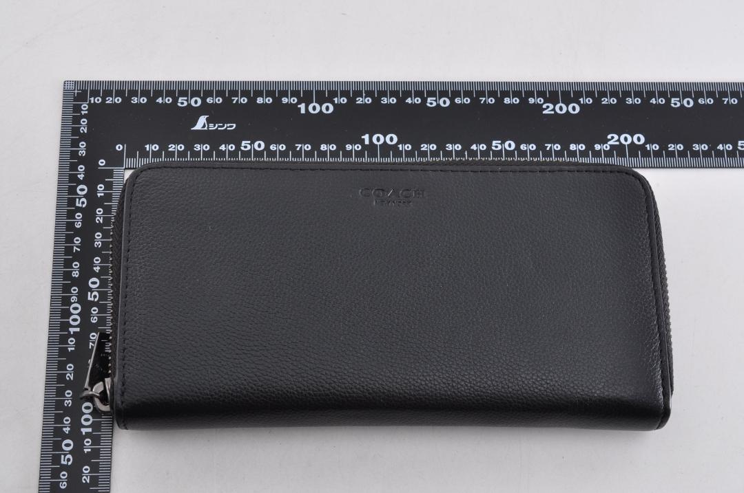 未使用 COACH コーチ 長財布 レザー 革 ブラック 黒 柄なし メンズ
