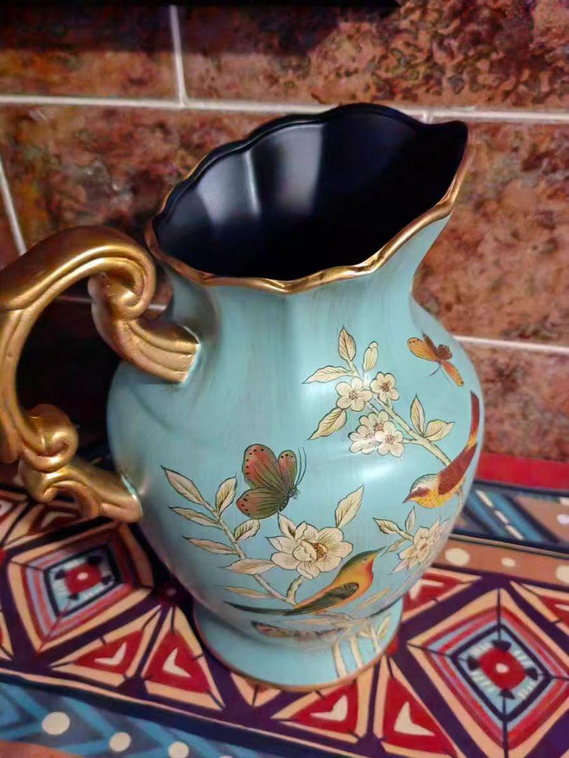 青色 陶器 花瓶 花器