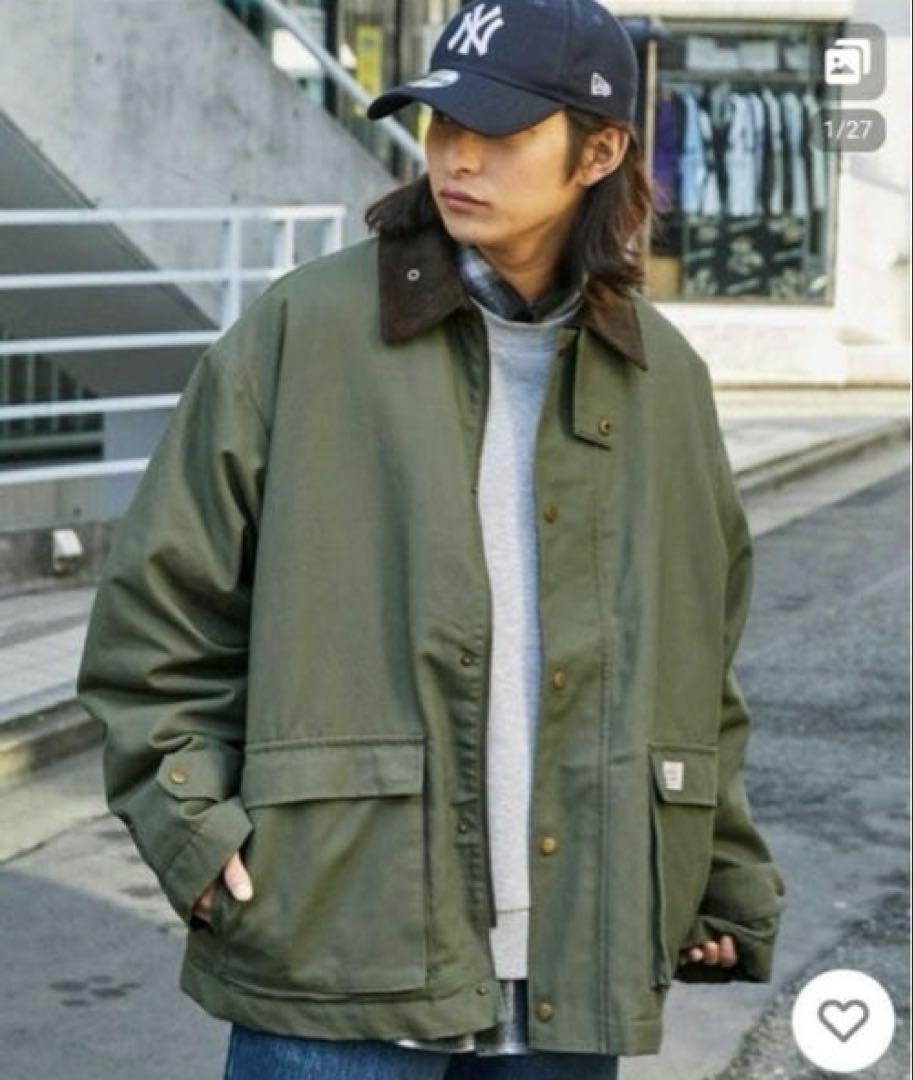Barbour オリーブグリーン コーデュロイ襟 ロングダウンジャケット