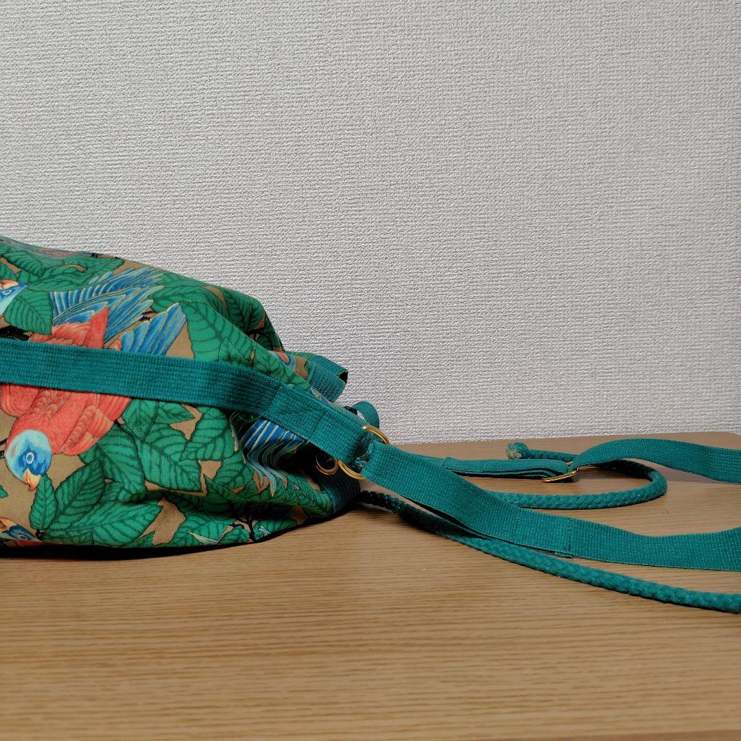 【希少美品】HERMES　ショルダーバッグ巾着キャンバスグリーンオウム柄 HERMES ショルダーバッグ巾着キャンバスグリーンオウム柄