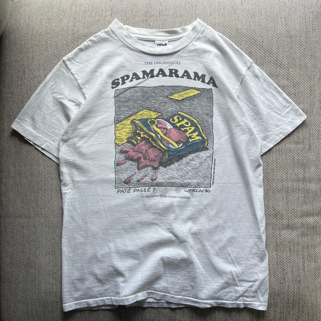 希少90's SPAM プリント 企業T 袖裾シングル Anvil USA製 希少90's SPAM プリント 企業T 袖裾シングル Anvil USA製