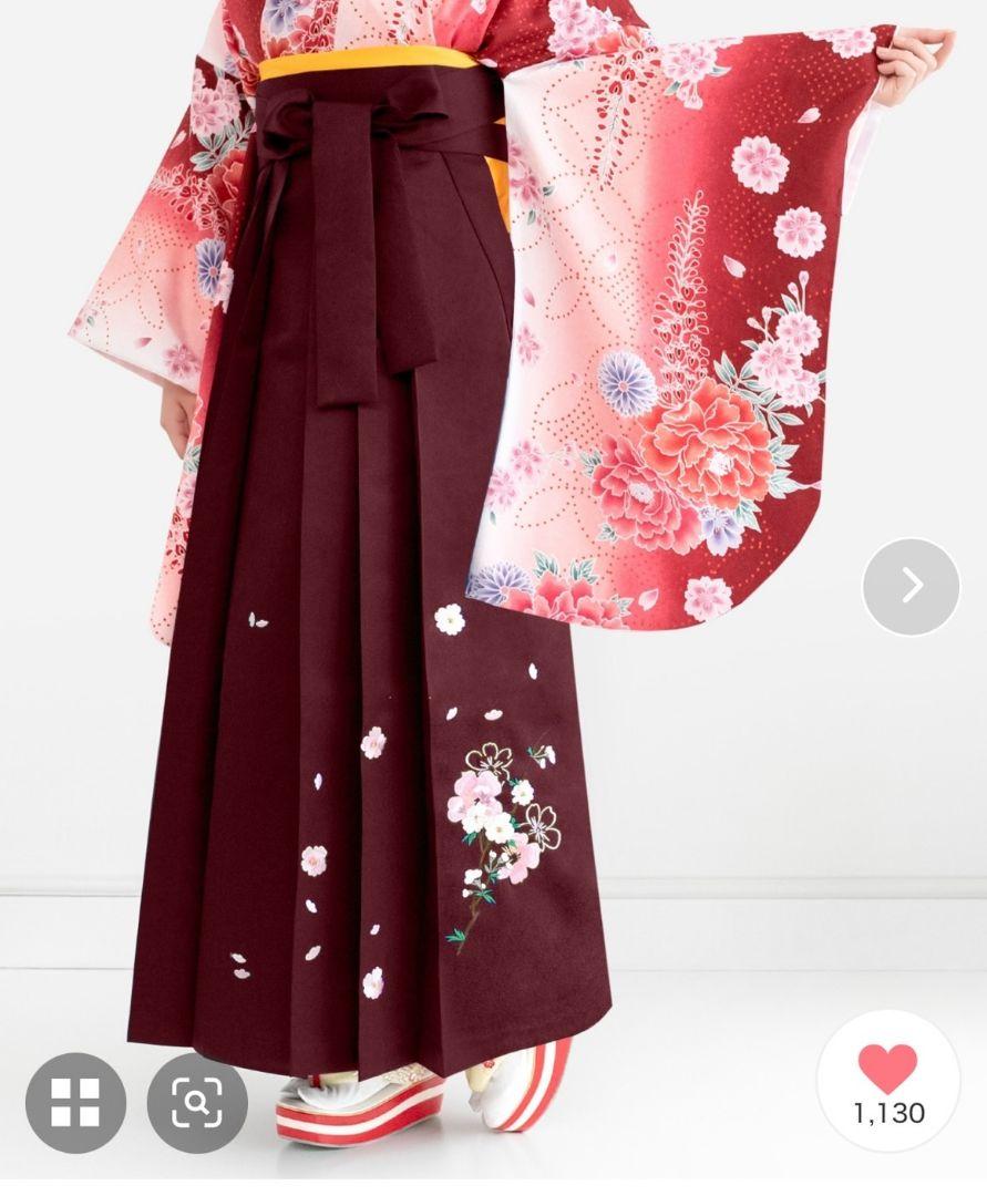 袴　LLサイズ　花柄　えんじ　赤着物・浴衣
