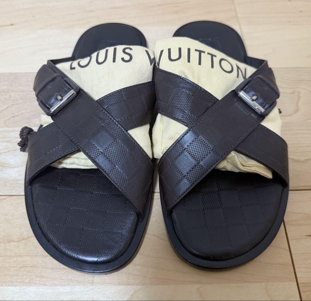 LOUIS VUITTON ダミエレザーサンダル/UK7/ブラック FD0173