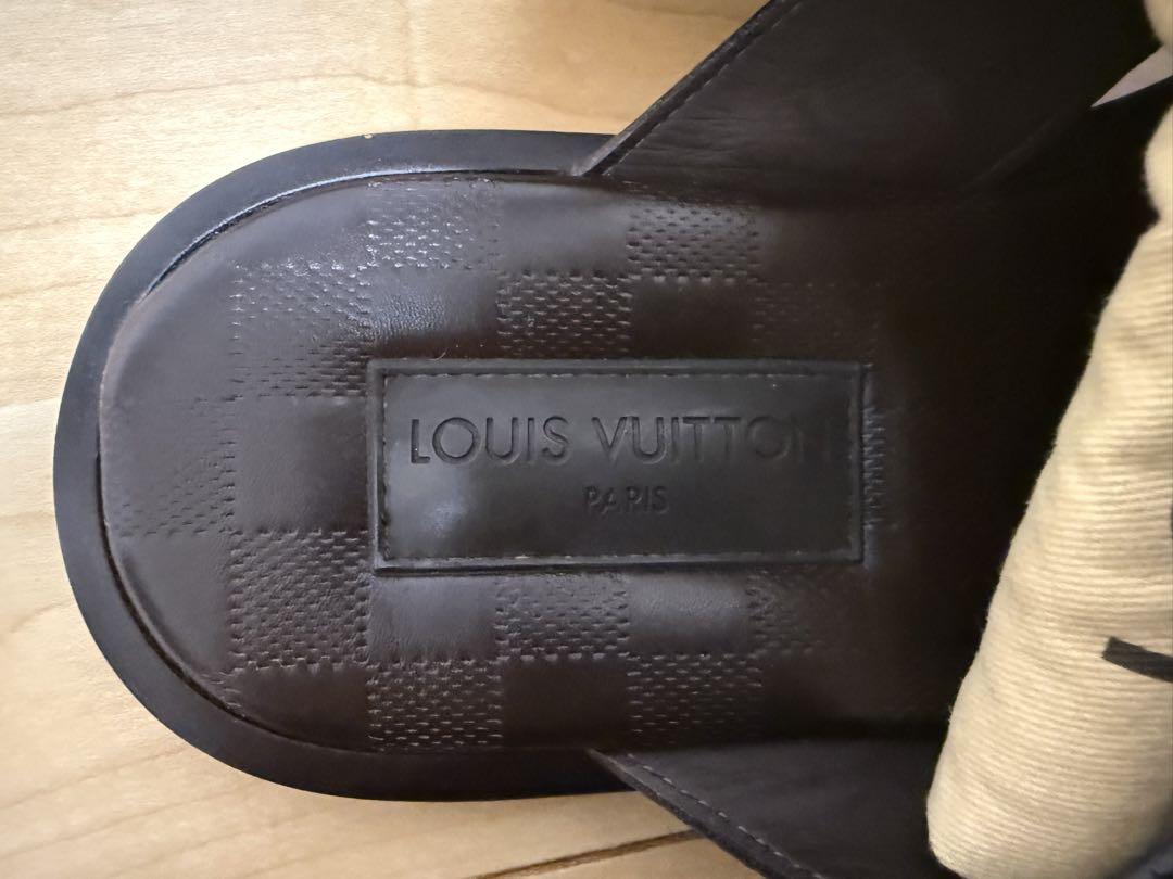 LOUIS VUITTON ダミエレザーサンダル/UK7/ブラック FD0173
