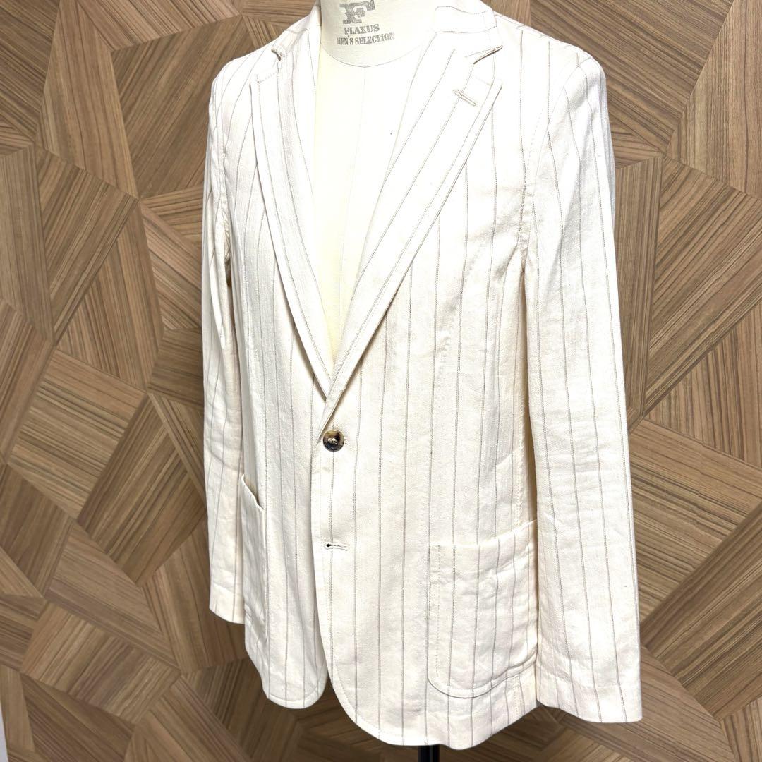 【美品】CIRCOLO コットンリネンジャージーストライプシングル2Bジャケット 美品】CIRCOLO リネンコットンサマージャージーストライプ2B