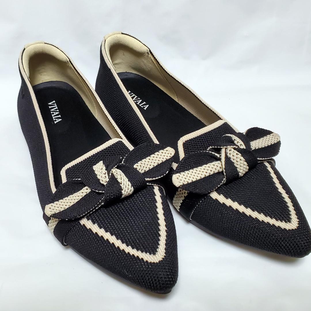 【美品】　VIVAIA ポインテッドトゥ リボン フラットシューズ 23cm