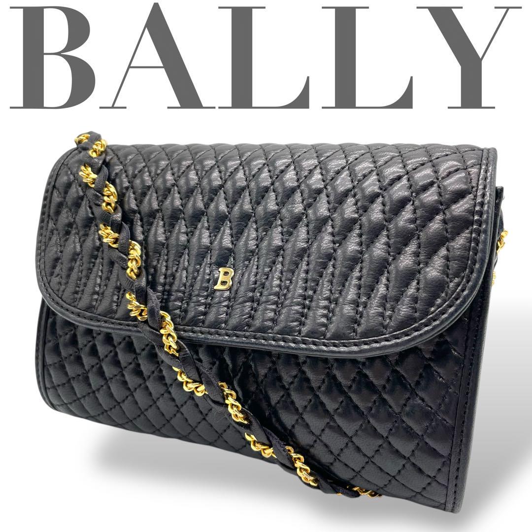 美品 BALLY バリー☆Bロゴ キルティング チェーン ショルダーバッグ 黒