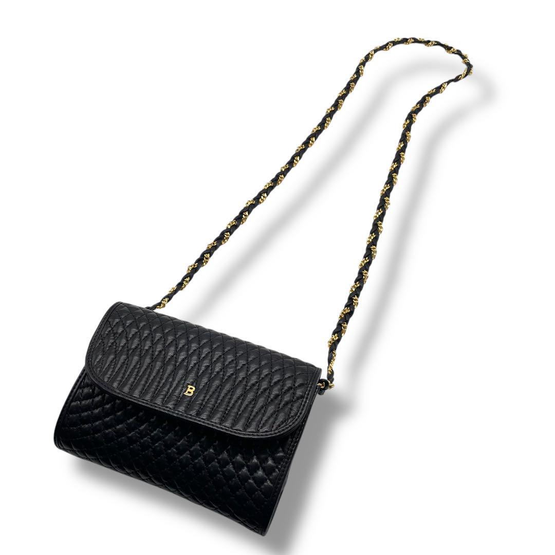 美品 BALLY バリー☆Bロゴ キルティング チェーン ショルダーバッグ 黒