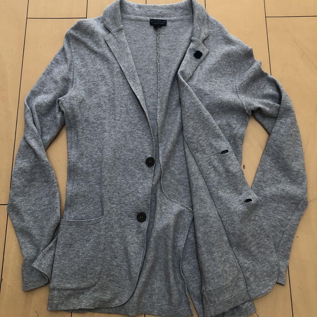 【送料無料】 グレー 美品>LARDINI ニット Mサイズ相当 ジャケット コットン スーツ