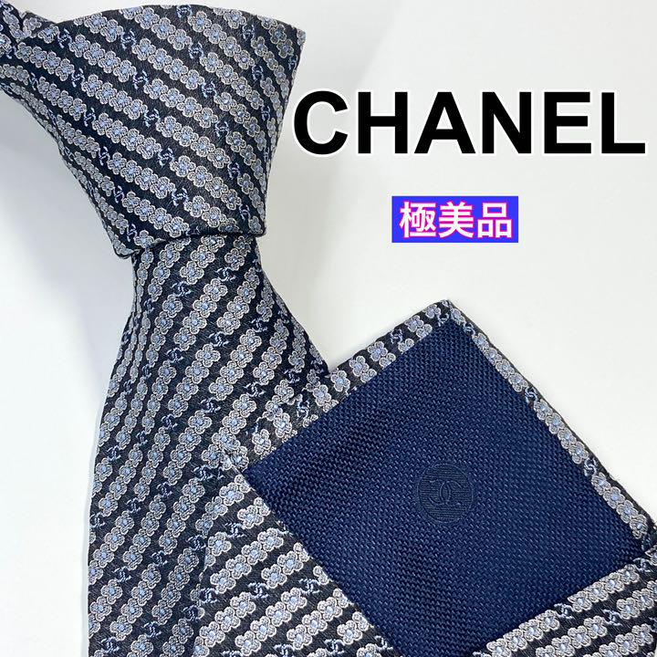 ✨極美品✨ CHANEL シャネル　ネクタイ　高級シルク　ココマーク　花柄のサムネイル