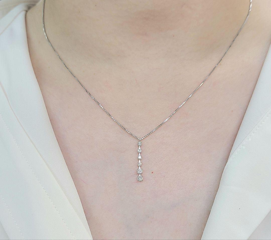 すっきり Iライン 0.25ct ダイヤモンド K18 WG ネックレス 鑑別