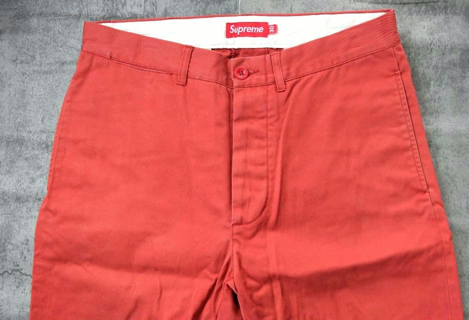 SUPREME コットン チノパンツ レッド シュプリーム 赤