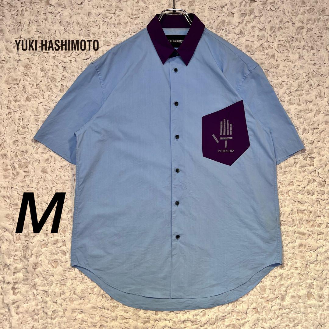 『YUKI HASHIMOTO』 半袖シャツ　刺繍　襟切替　ライトブルー　M