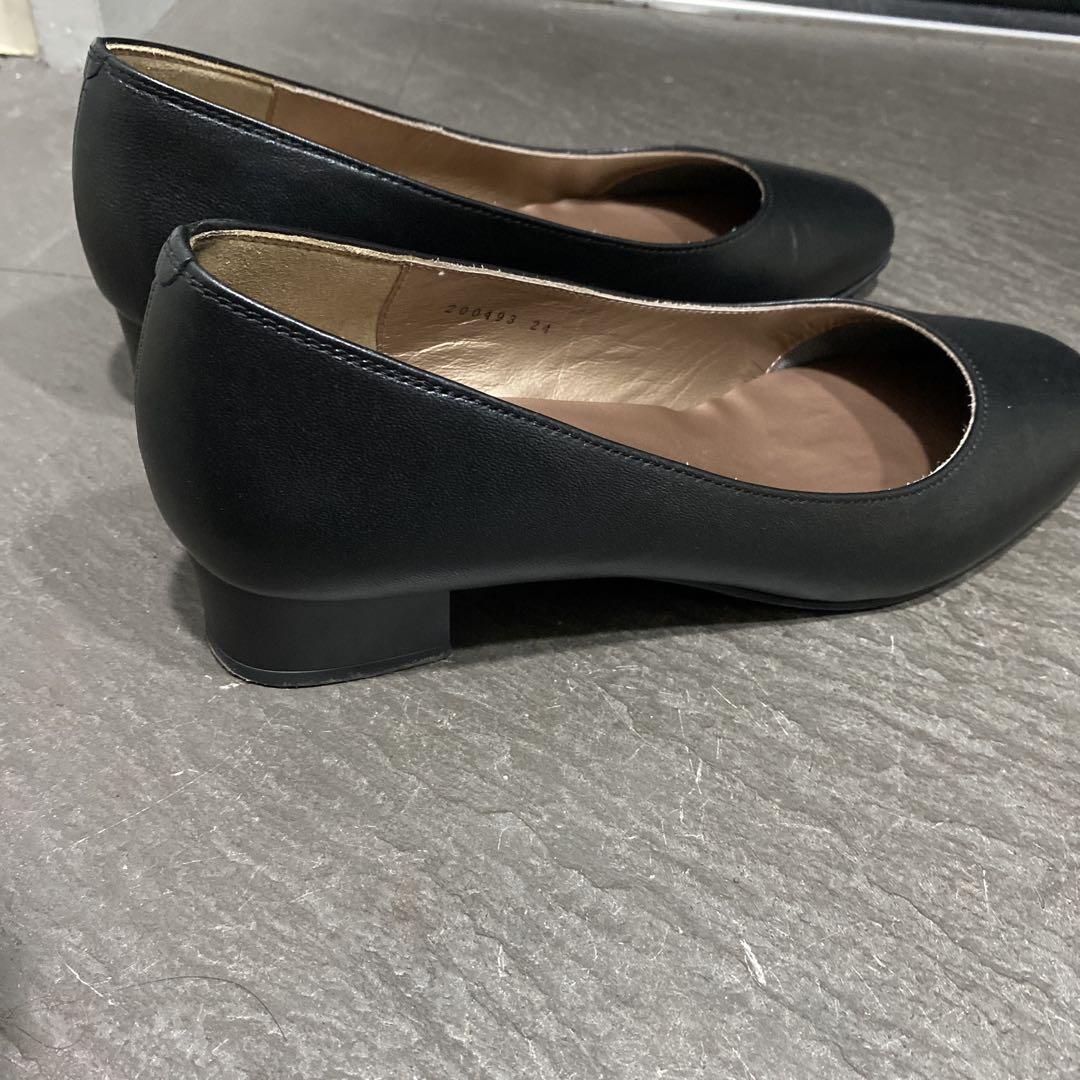 美品　銀座かねまつ　本革　黒パンプス　24センチお受験