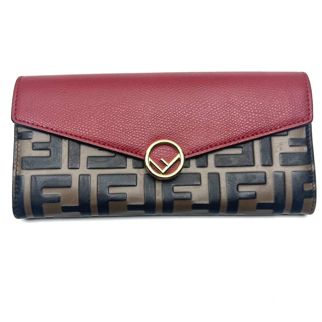 ★良品★FENDI フェンディ エフイズ フラップ 長財布 ズッカ柄 レザー