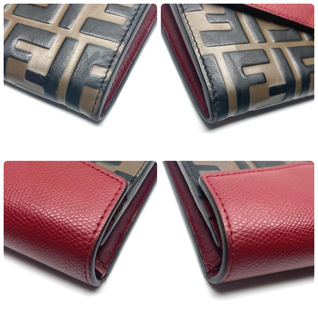★良品★FENDI フェンディ エフイズ フラップ 長財布 ズッカ柄 レザー