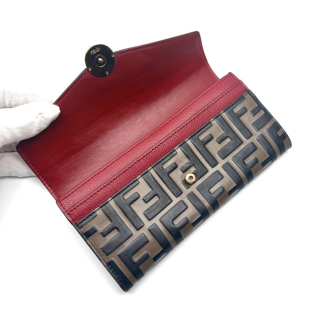 ★良品★FENDI フェンディ エフイズ フラップ 長財布 ズッカ柄 レザー