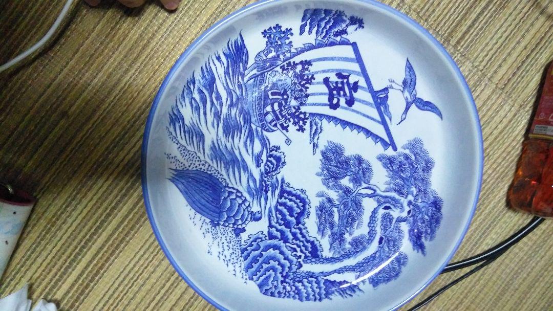 宝船 縁起物 祝皿 染付藍染 皿うどん用大皿 昭和レトロアンティーク☆有田焼