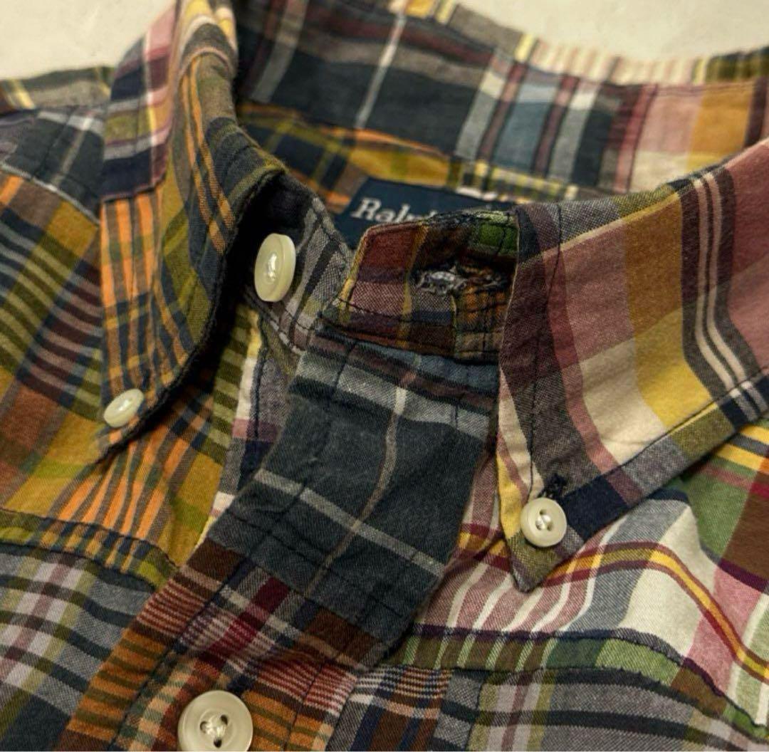 ポロラルフローレン パッチワークインディアンマドラスボタンダウンシャツM・POLO