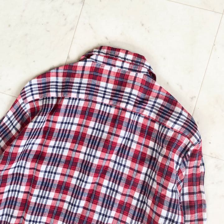 美品 フランクアンドアイリーン リネン100% マドラス チェック シャツ