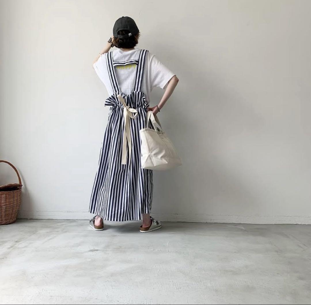 YARMO エプロンワンピース ストライプ
